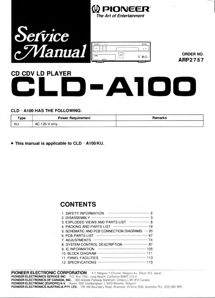 CLD-A100-EN Service Manual Scan (Instant Download)