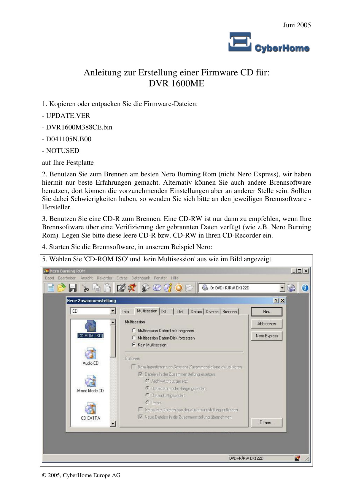 CyberHome CH DVR 1600ME manual DE Manual (Instant Download)