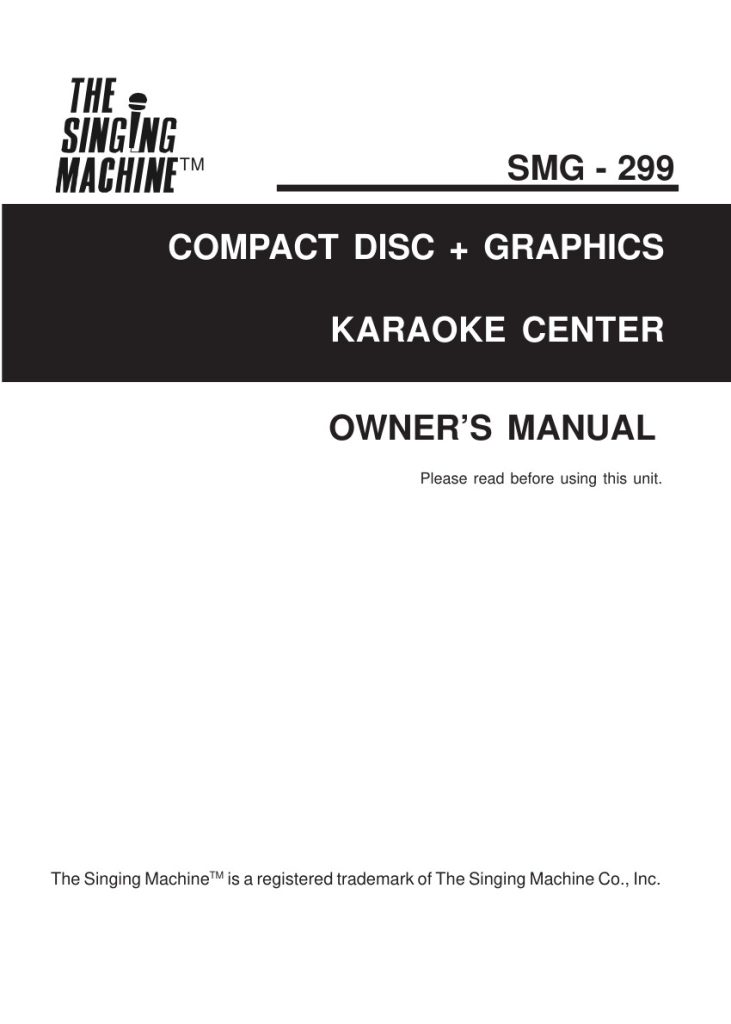 Singing Machine SMG 299 manual (Instant Download)