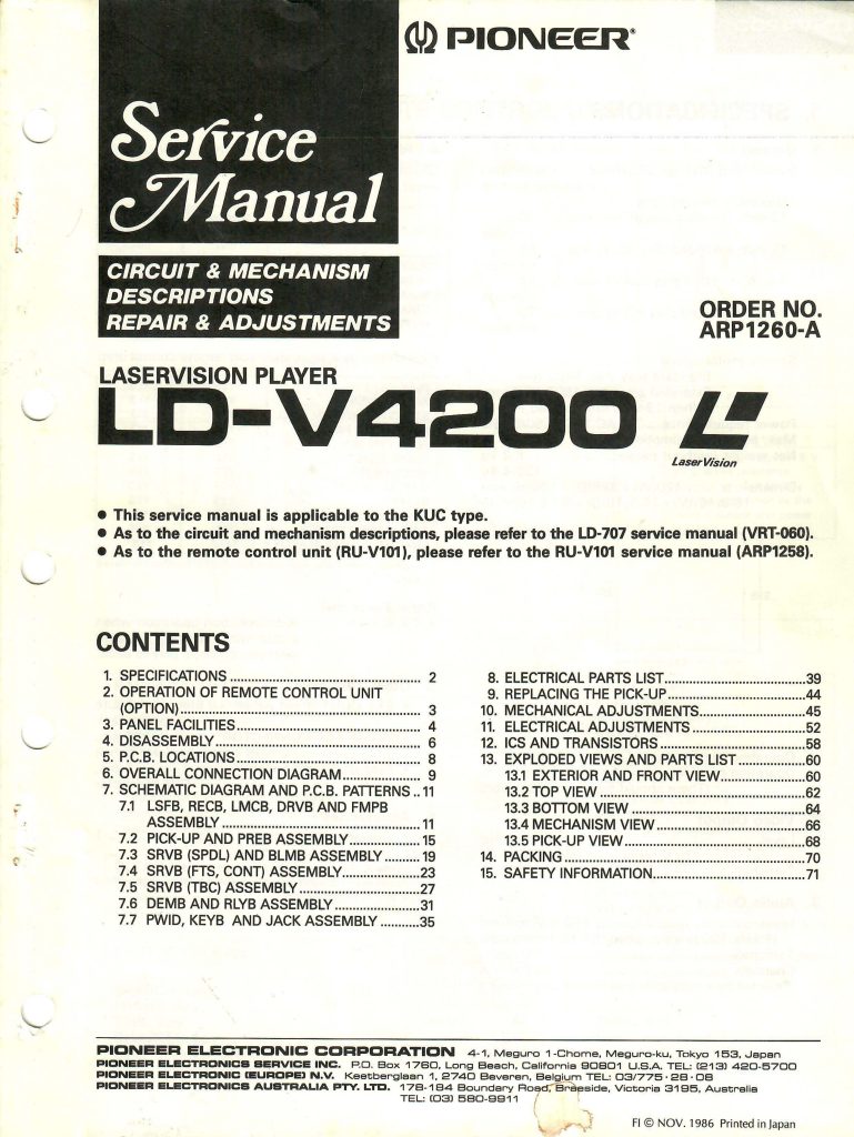 LD-V4200-EN Service Manual Scan (Instant Download)