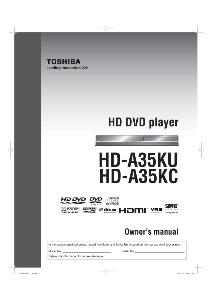 Toshiba HD-DVD HD-A35 User Manual (Instant Download)