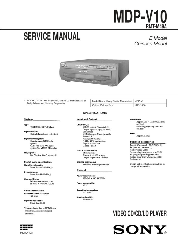 MDP-V10-EN Service Manual-Scan (Instant Download)