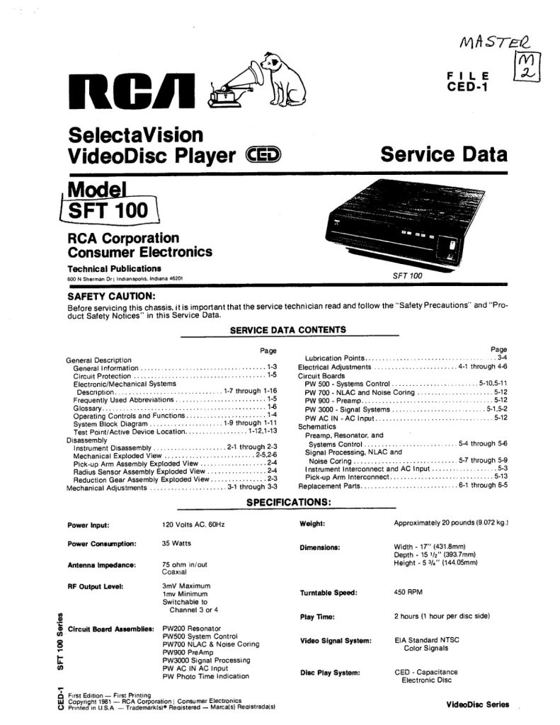 RCA-SFT-100 EN Service Manual Scan (Instant Download)