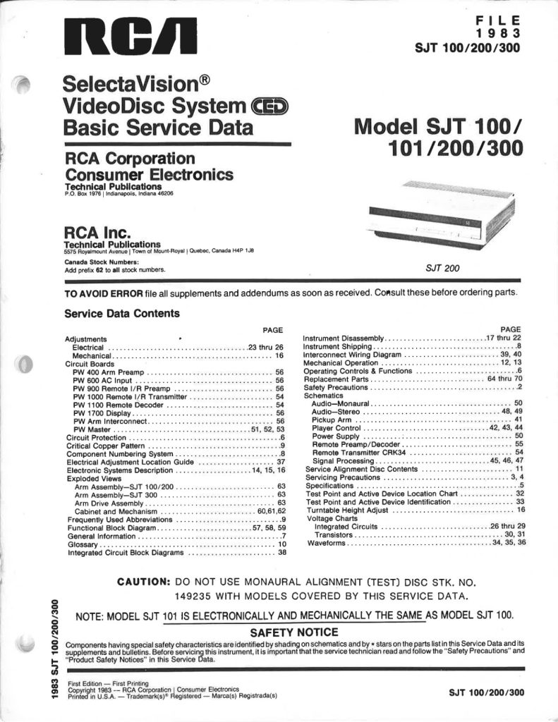RCA-SJT-100-101-200-300-EN Service Manual Scan (Instant Download)