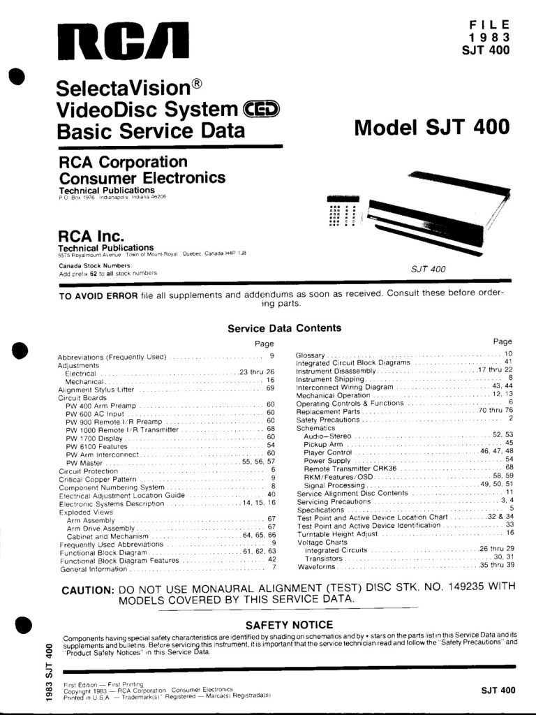 RCA-SJT-400-EN Service Manual Scan (Instant Download)