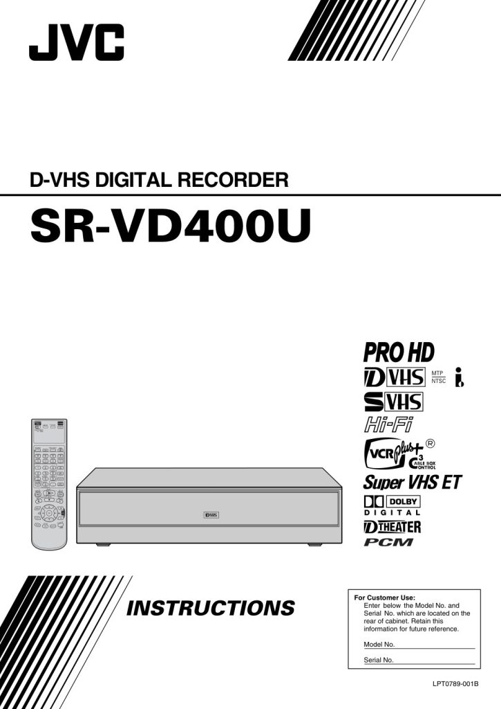 JVC SR-VD400U D-VHS Instructions EN (Instant Download)