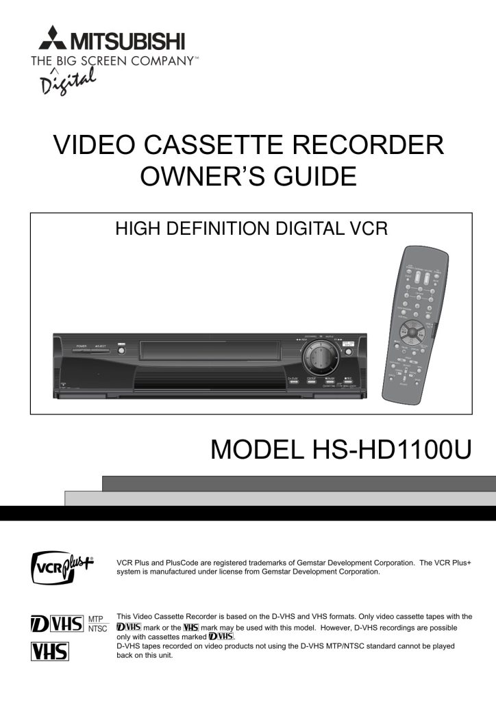 Mitsubishi HS-HD1100U D-VHS Owner Manual EN (Instant Download)