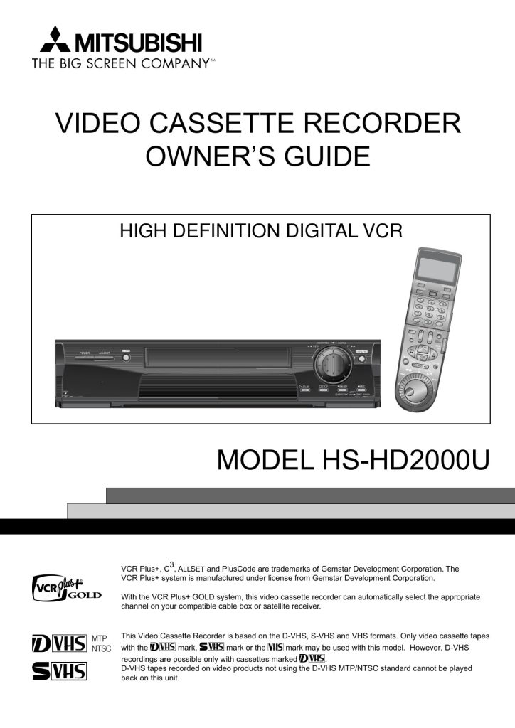 Mitsubishi HS-HD2000U D-VHS Owner Manual EN (Instant Download)