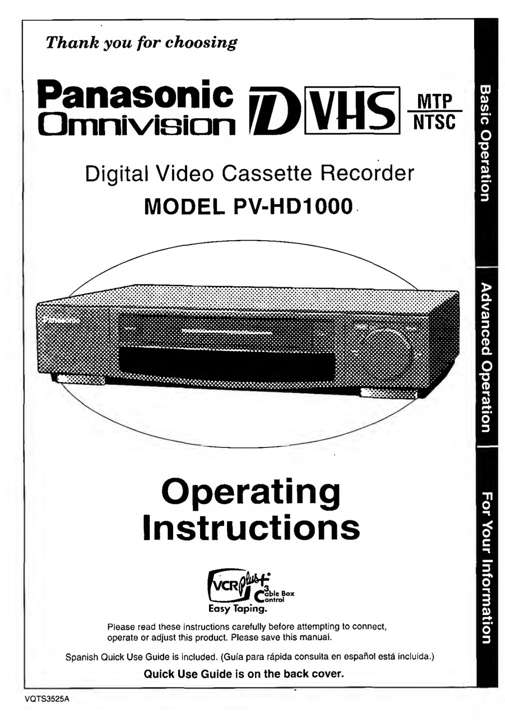 Panasonic PV-HD1000 D-VHS Operating Instructions EN (Instant Download)