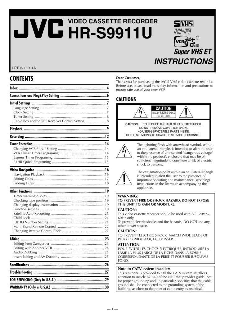 JVC HR-S9911U S-VHS Instructions EN (Instant Download)