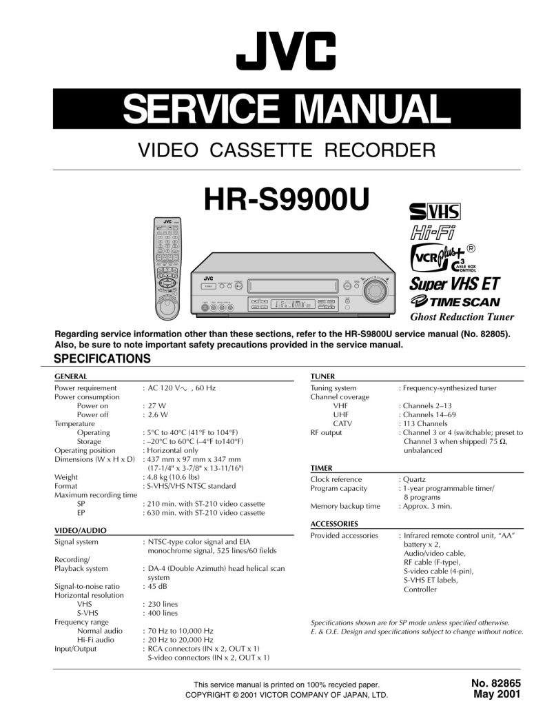 JVC HR-S9900U S-VHS Service Manual EN (Instant Download)