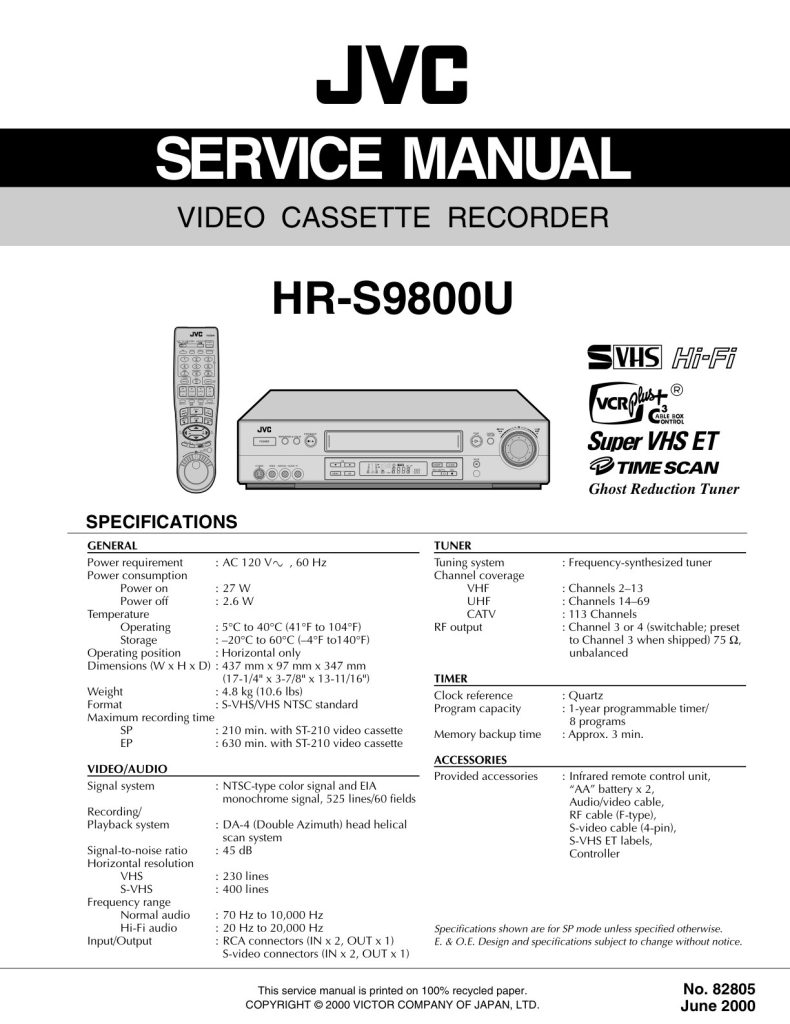 JVC HR-S9800U S-VHS Service Manual EN (Instant Download)