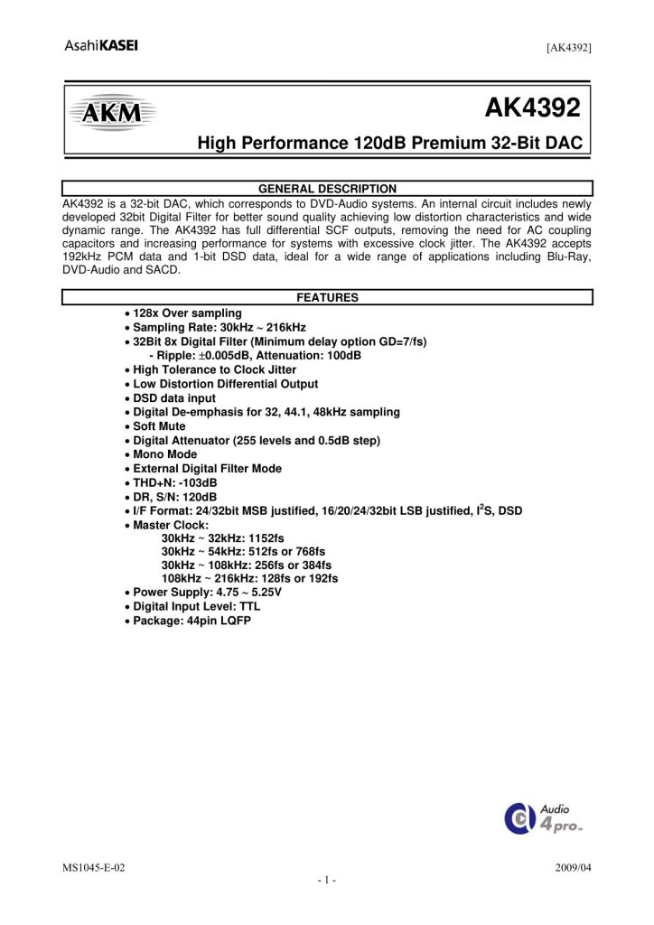 AK4392 Datasheet (Instant Download)