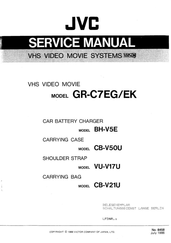 JVC GR-C7EG VHS-C Service Manual EN DE (Instant Download)