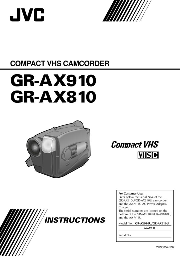 JVC GR-AX910U VHS-C Owner Manual EN (Instant Download)
