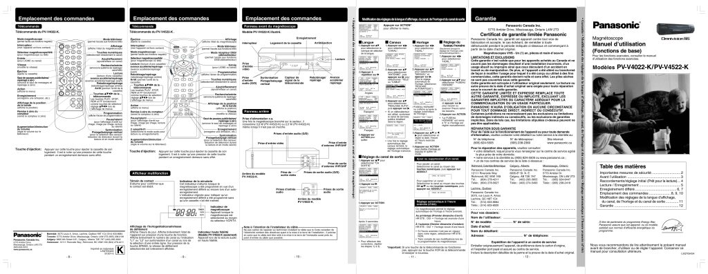 Panasonic PV-V4022 VHS Owner Manual EN FR (Instant Download)