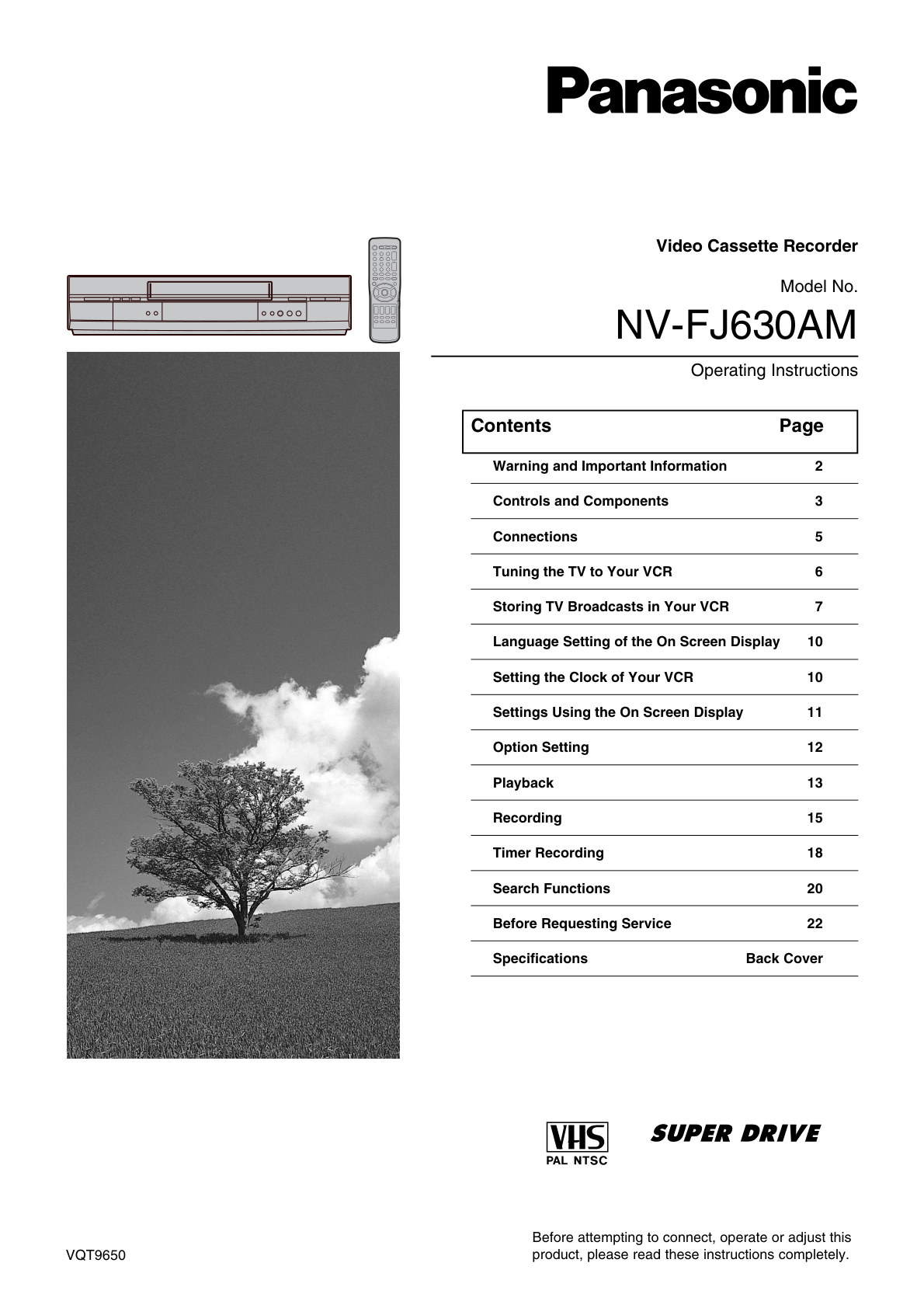 Panasonic NV-FJ630 VHS Owner Manual EN (Instant Download)