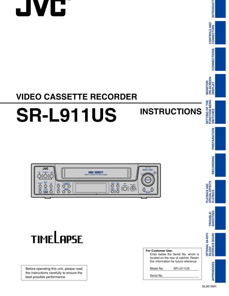 JVC SR-L911U VHS Timelapse Owner Manual EN (Instant Download)