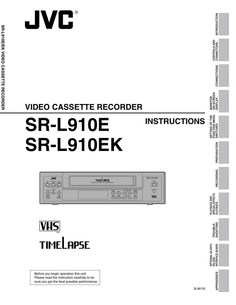 JVC SR-L910E / SR-L910EK VHS Timelapse Owner Manual EN (Instant Download)