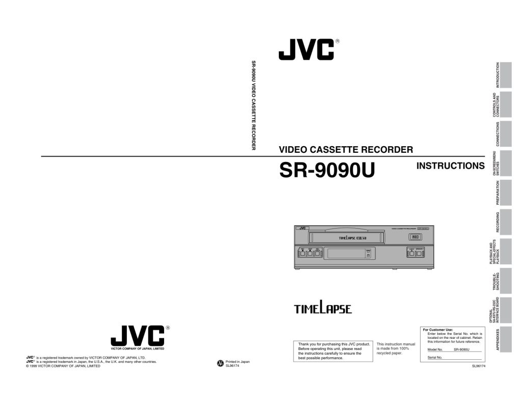 JVC SR-9090U VHS Timelapse Owner Manual EN (Instant Download)