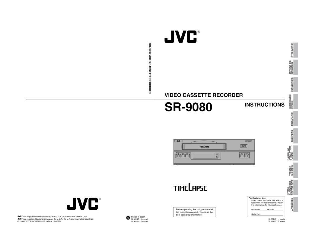 JVC SR-9080UE VHS Timelapse Owner Manual EN (Instant Download)
