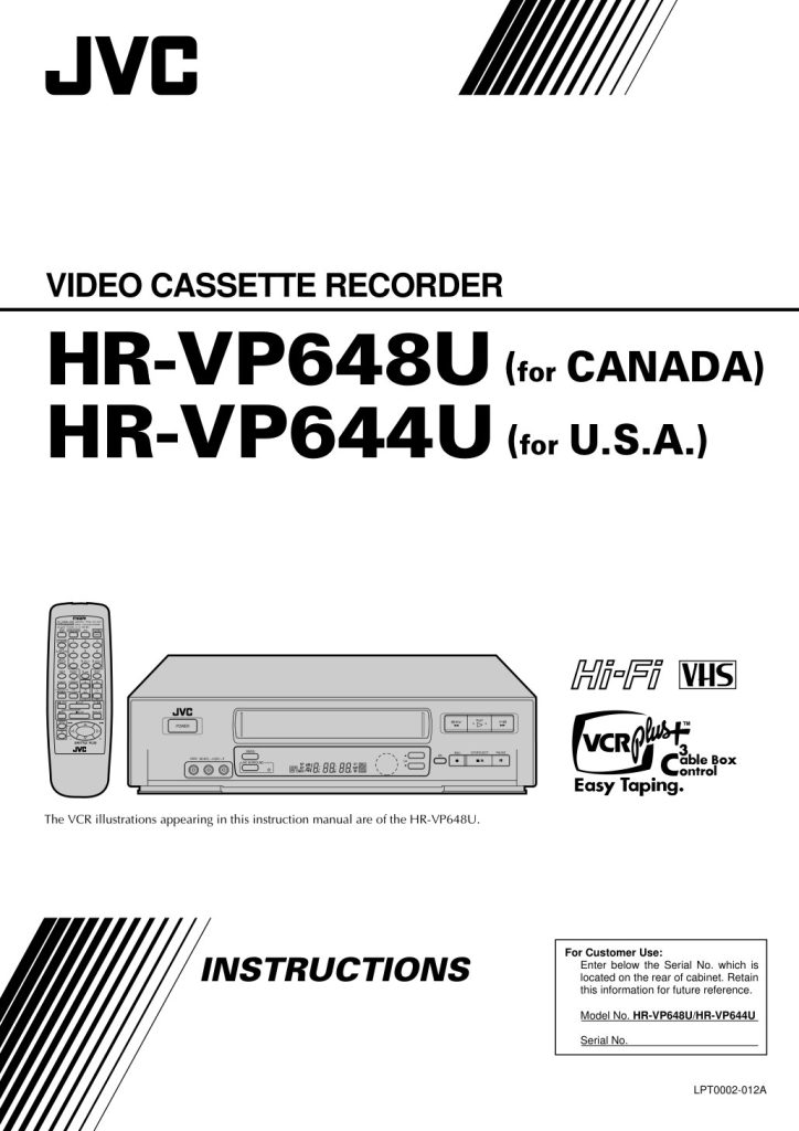 JVC HR-VP648U / HR-VP644U VHS Owner Manual EN (Instant Download)