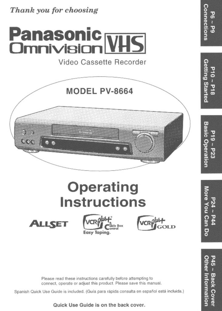 Panasonic PV-8664 VHS Owner Manual EN (Instant Download)