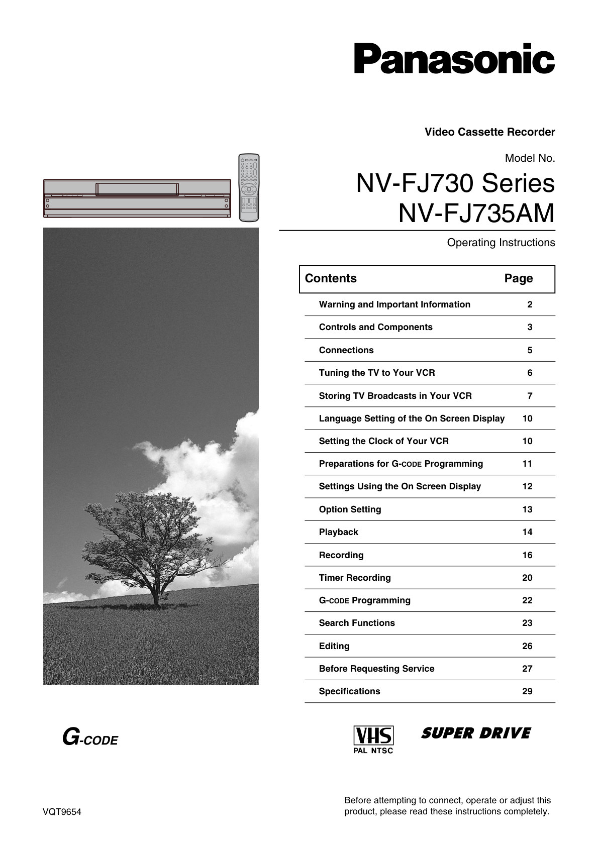 Panasonic NV-FJ730 VHS Owner Manual EN (Instant Download)