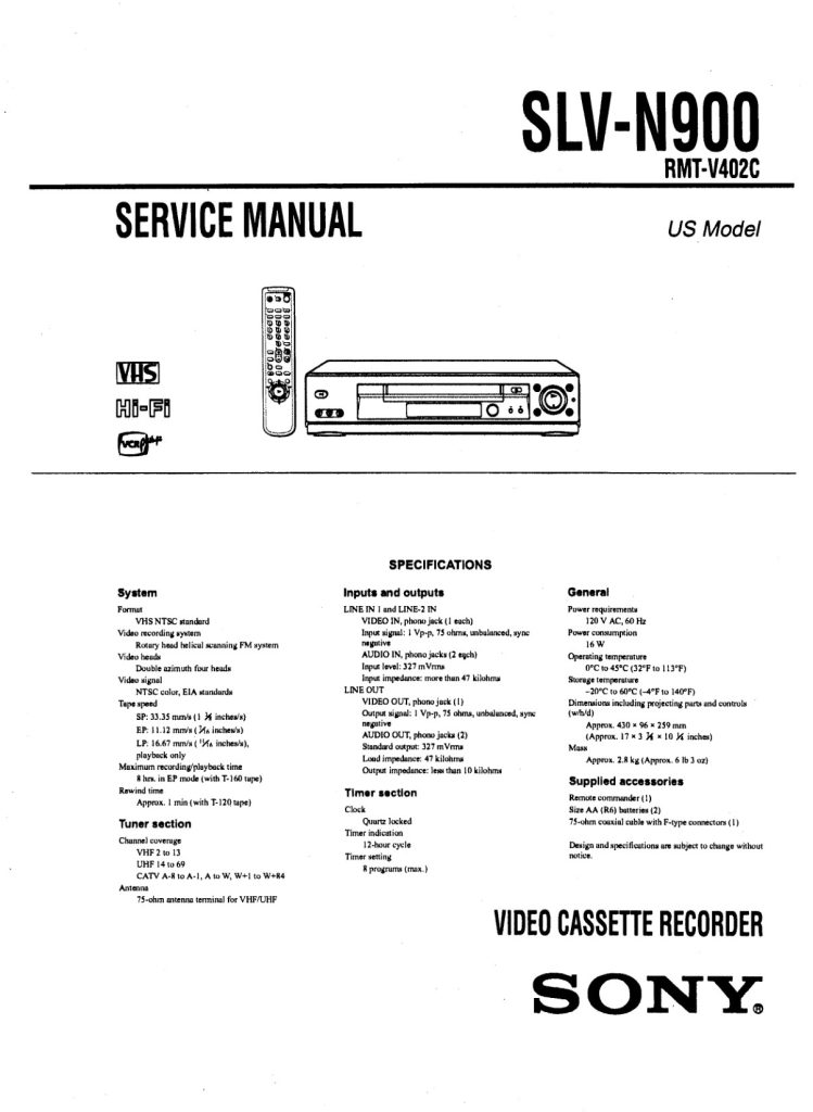 Sony SLV-N900 VHS Owner Manual EN (Instant Download)