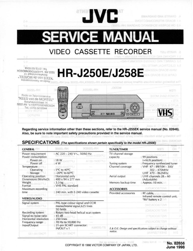 JVC HR-J250E / HR-J258E VHS Service Manual (Instant Download)