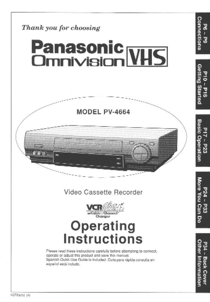 Panasonic PV-4664 VHS Owner Manual EN (Instant Download)