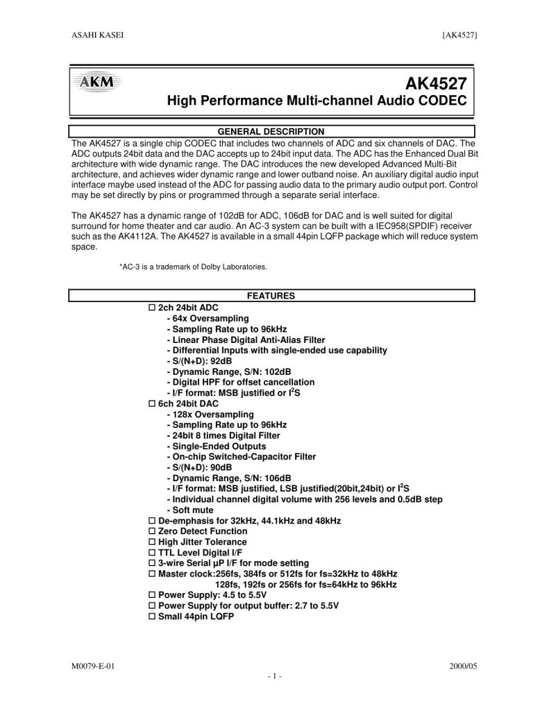 AK4527 Datasheet (Instant Download)
