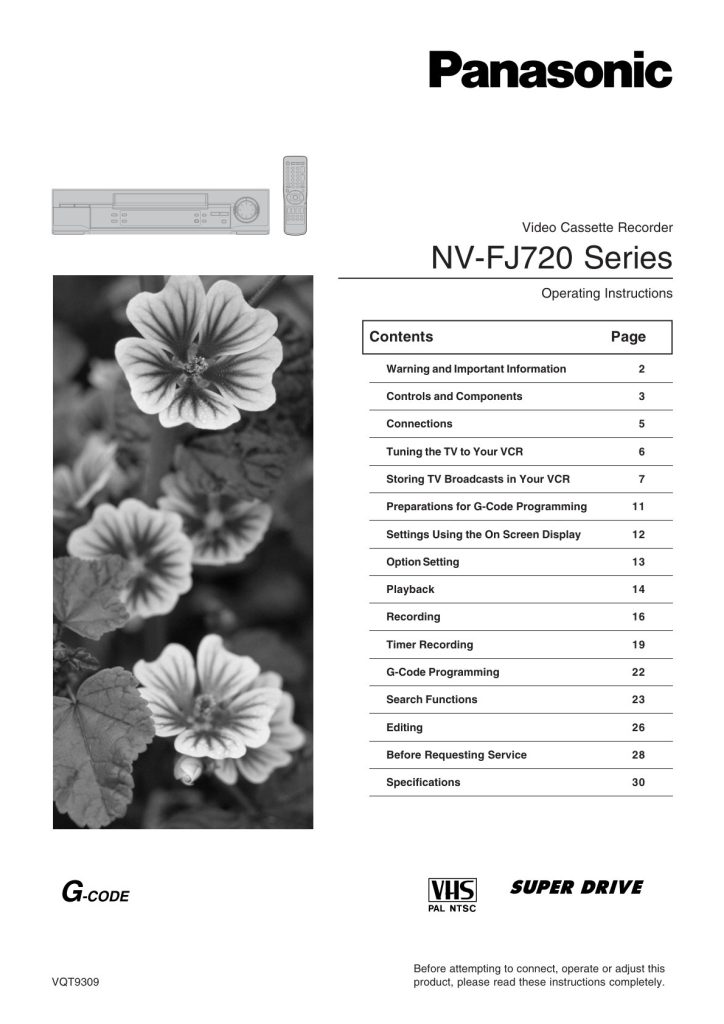 Panasonic NV-FJ720 VHS Owner Manual EN (Instant Download)