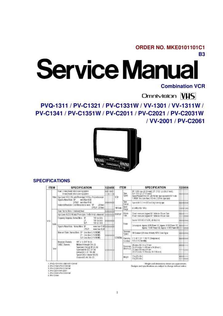 Panasonic / Quasar Omnivision TV+VCR Combo Service Manual EN (Instant Download)