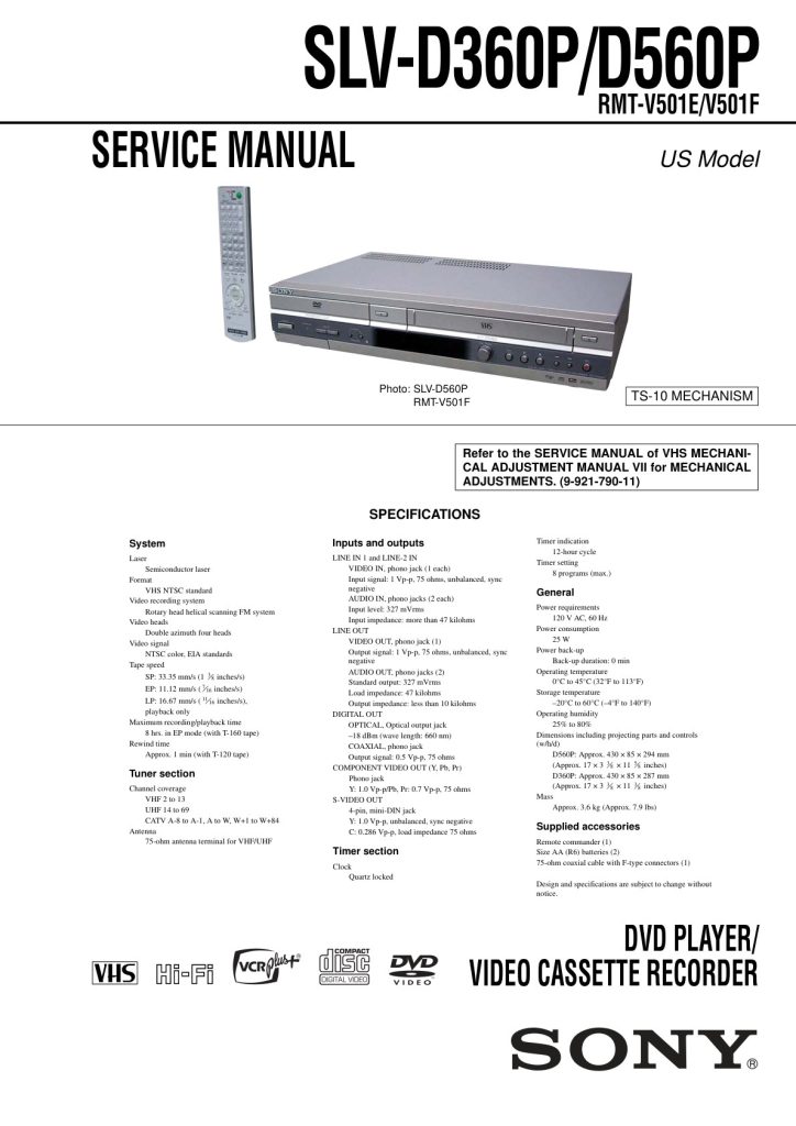 Sony SLV-D360P / D560P DVD+VHS Service Manual EN (Instant Download)