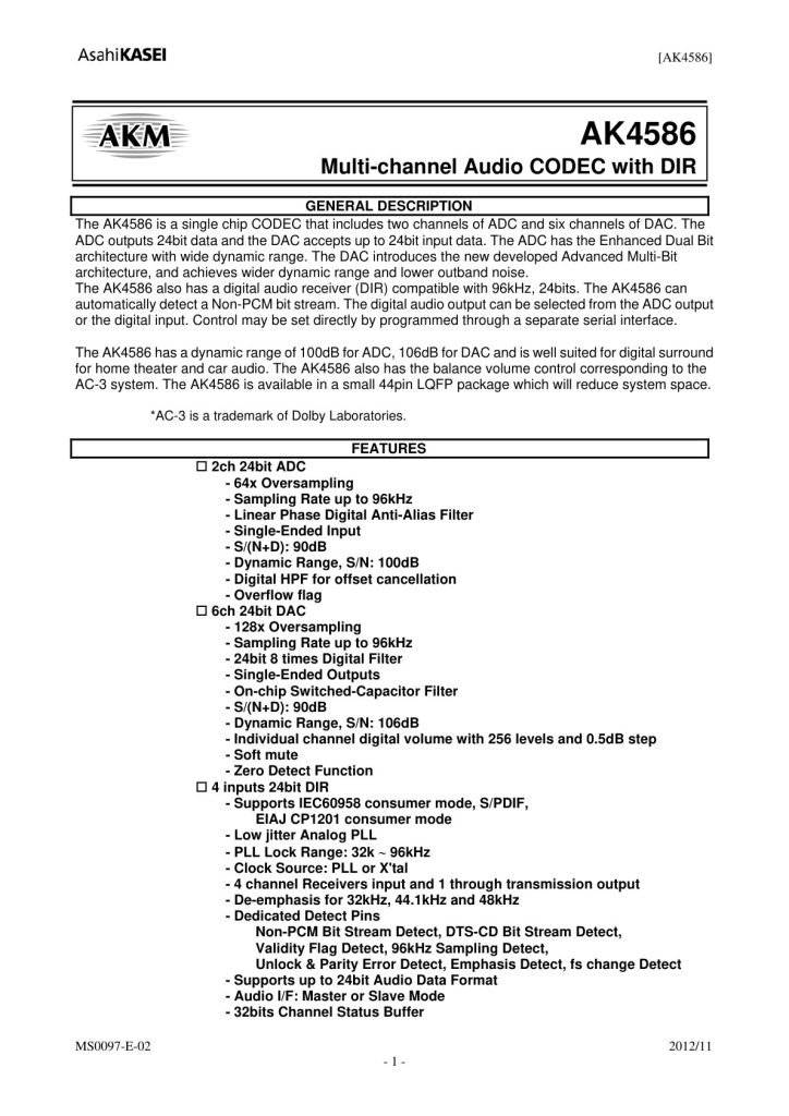 AK4586 Datasheet (Instant Download)