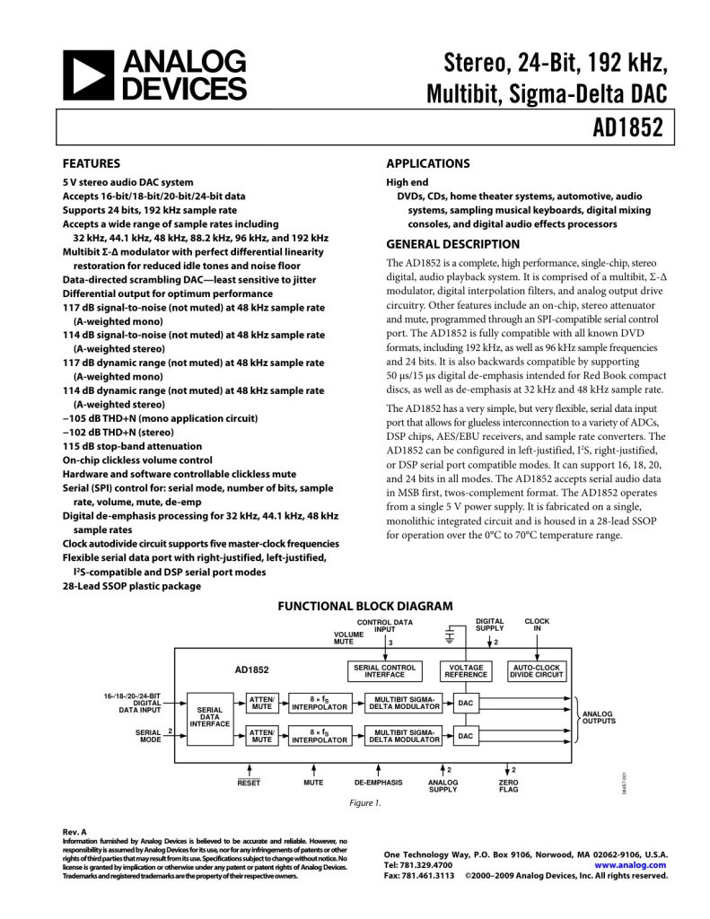 AD1852 Datasheet (Instant Download)