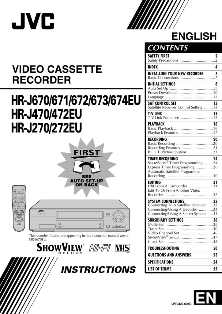 JVC HR-J270 / HR-J470 VHS Owner Manual EN (Instant Download)