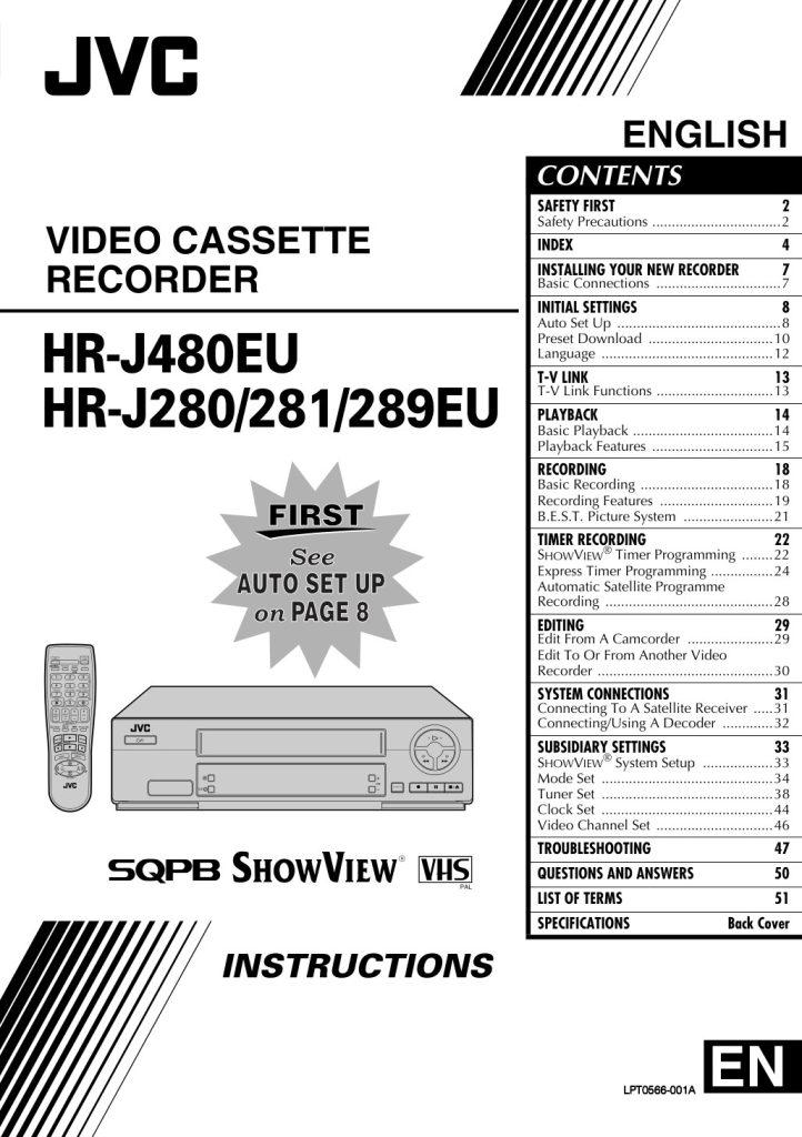 JVC HR-J280 VHS Owner Manual EN (Instant Download)