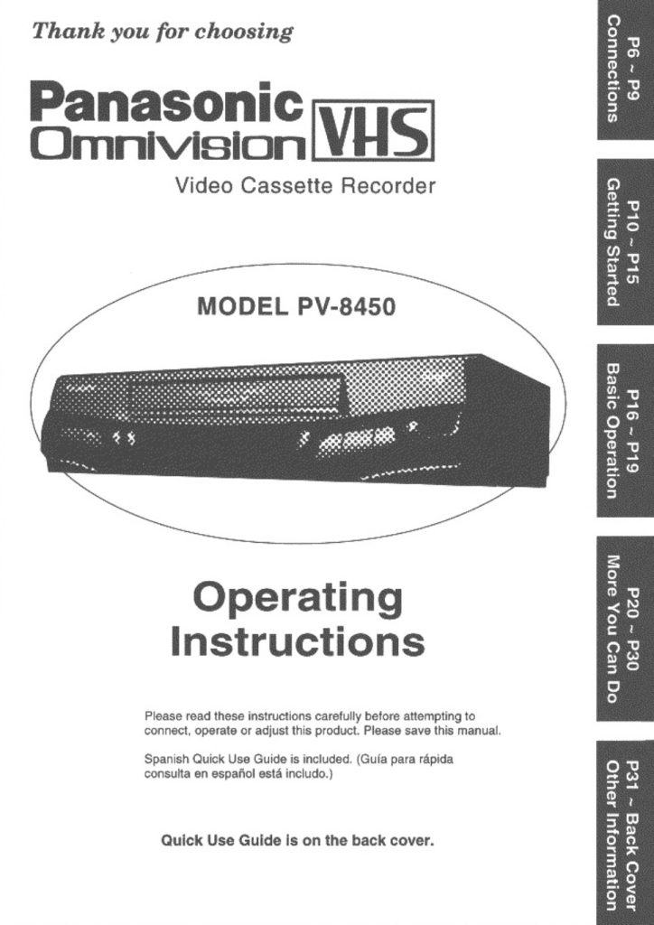 Panasonic PV-8450 VHS Owner Manual EN (Instant Download)