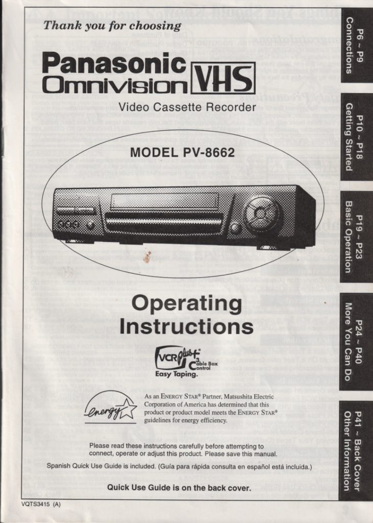 Panasonic PV-8662 VHS Owner Manual EN (Instant Download)