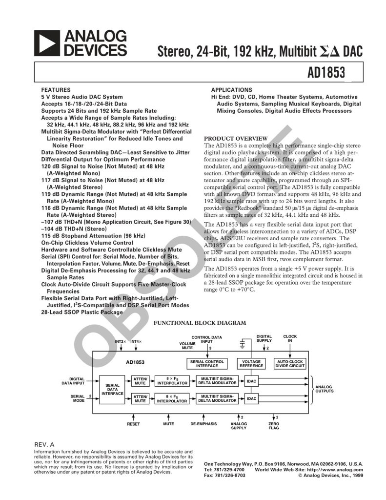AD1853 Datasheet (Instant Download)