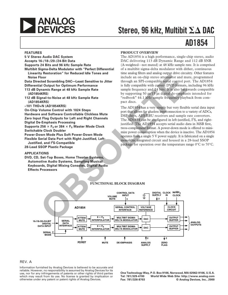 AD1854 Datasheet (Instant Download)