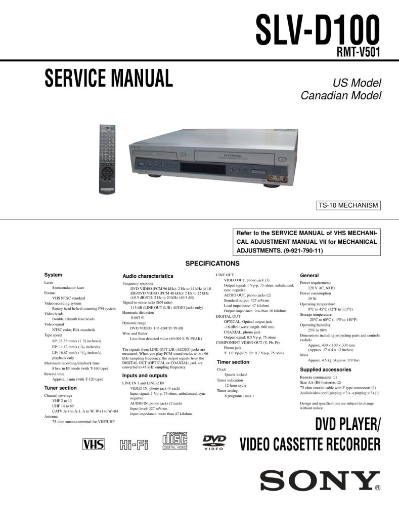 Sony SLV-D100 VHS Service Manual EN (Instant Download)