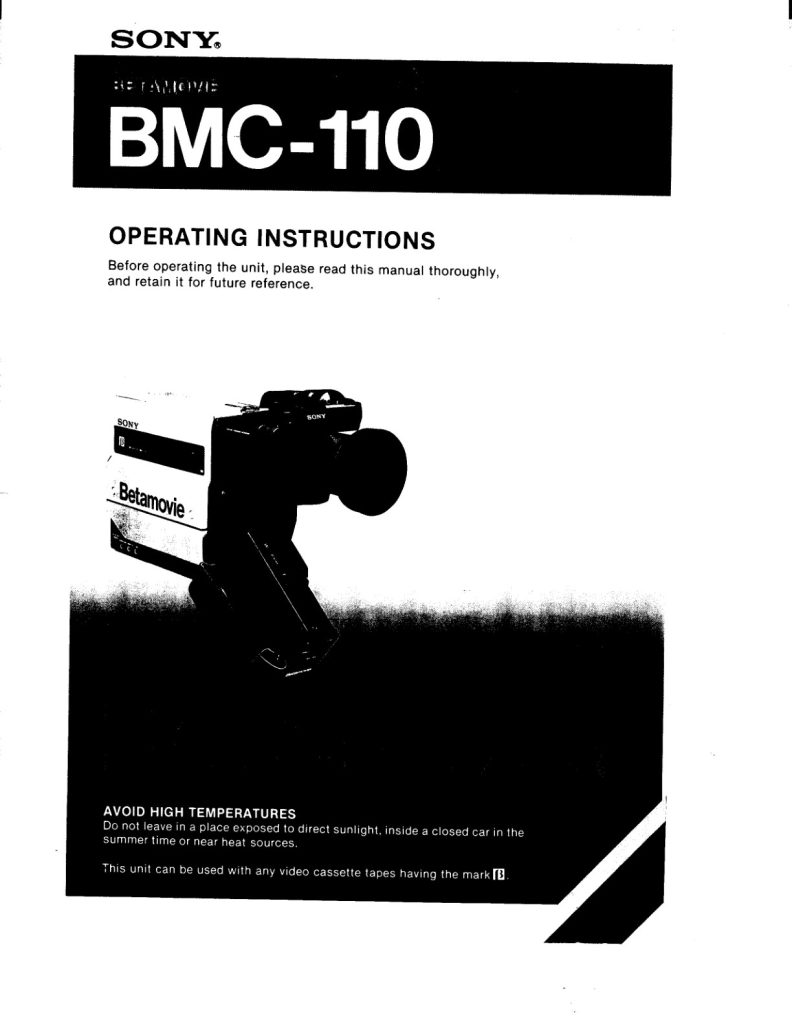 Sony BMC-110 Betamovie Manual (Instant Download)