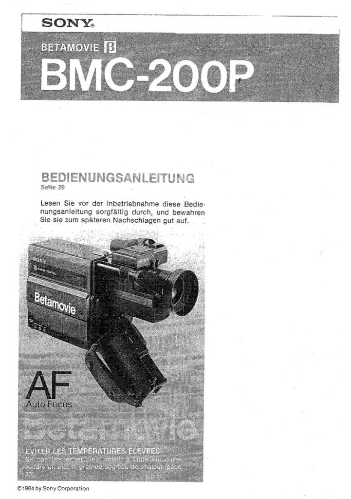 Sony BMC-200P Betamovie Manual DE (Instant Download)