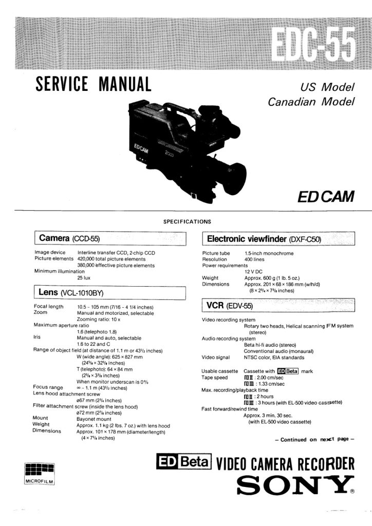 Sony EDC-55 ED Beta Manual (Instant Download)