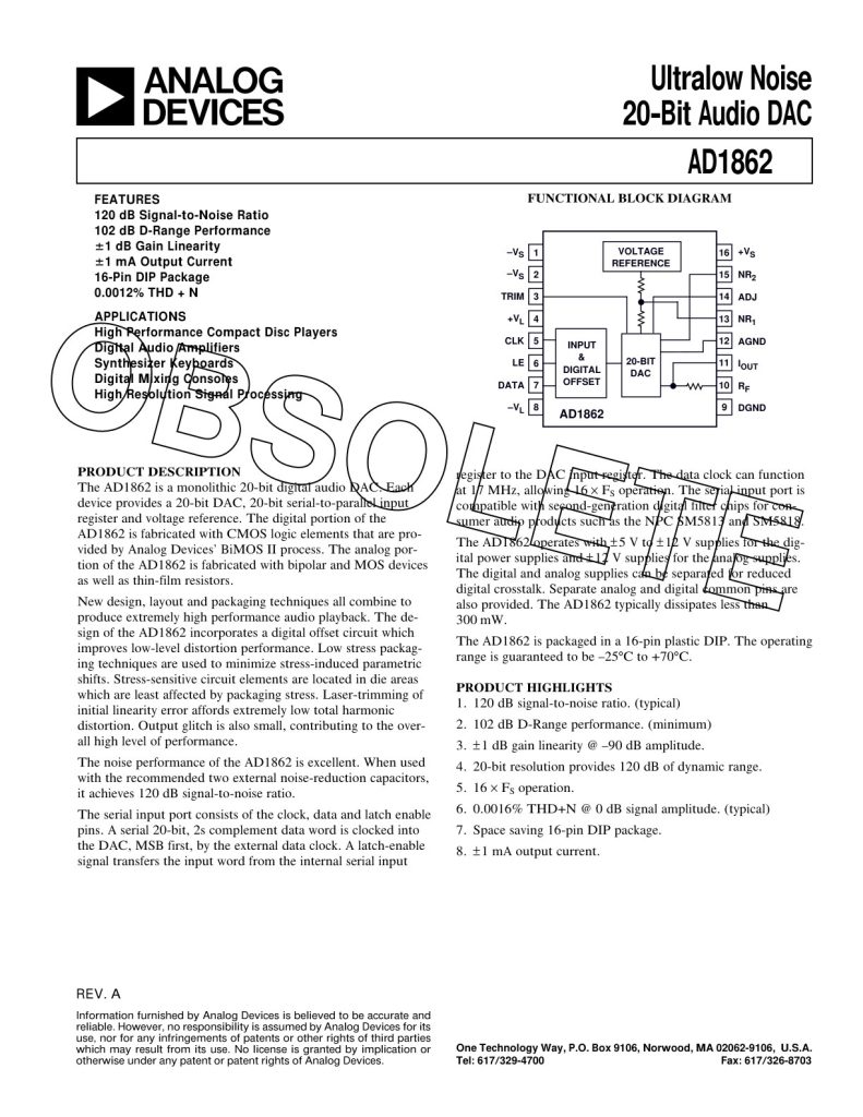 AD1862 Datasheet (Instant Download)