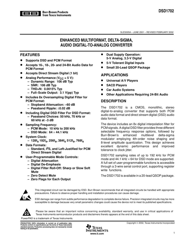 DSD1702 Datasheet (Instant Download)