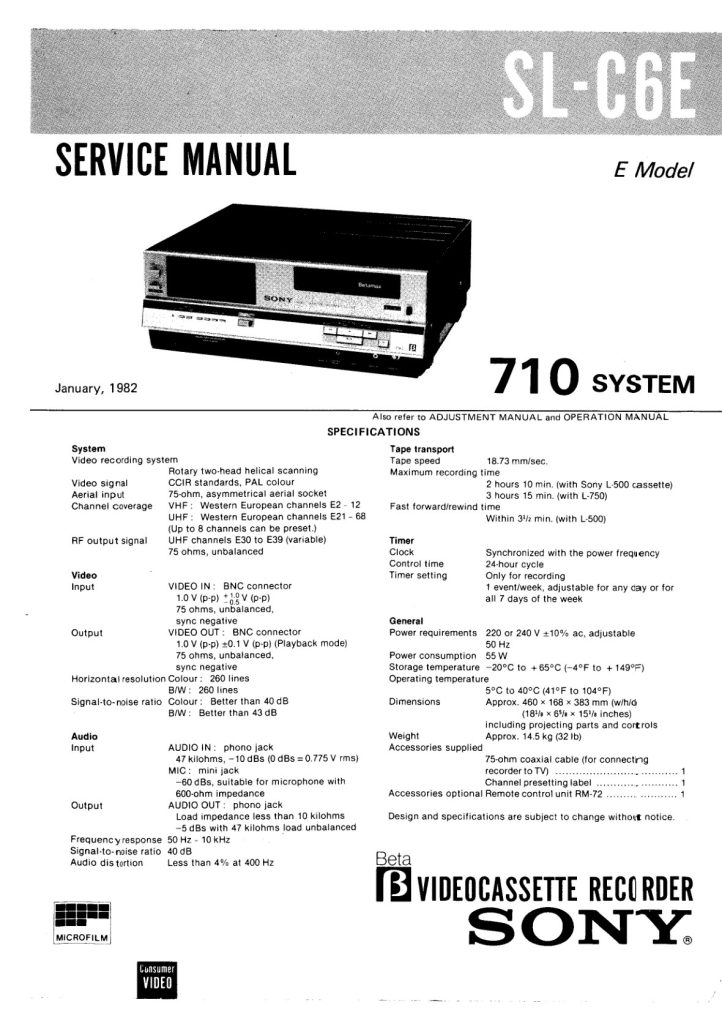 Sony SL-C6E Betamax Manual (Instant Download)